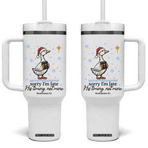 Christian Goose Tumbler With Handle Sorry I Am Late His Timing Not Mine TS14 One Size: 40 oz White Print Your Wear