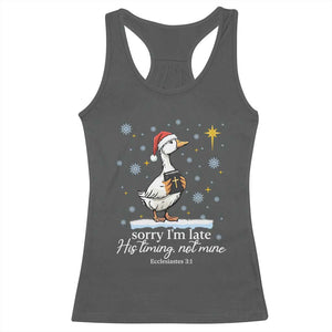 Christian Silly Goose Racerback Tank Top Sorry I Am Late His Timing Not Mine TS14 Dark Heather Print Your Wear