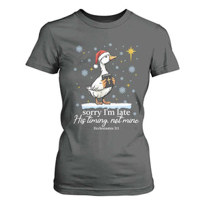 Christian Silly Goose T Shirt For Women Sorry I Am Late His Timing Not Mine TS14 Dark Heather Print Your Wear