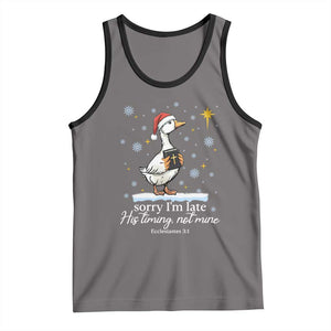 Christian Silly Goose Tank Top Sorry I Am Late His Timing Not Mine TS14 Deep Heather Black Print Your Wear