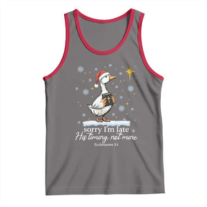 Christian Silly Goose Tank Top Sorry I Am Late His Timing Not Mine TS14 Deep Heather Red Print Your Wear