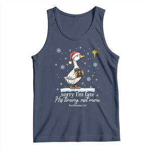 Christian Silly Goose Tank Top Sorry I Am Late His Timing Not Mine TS14 Navy Print Your Wear
