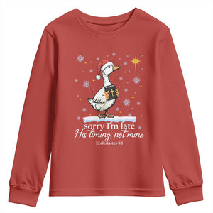 Christian Silly Goose Youth Sweatshirt Sorry I Am Late His Timing Not Mine TS14 Red Print Your Wear
