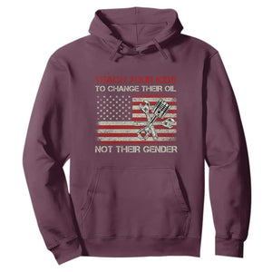 Teach Your Kids To Change Their Oil Not Their Gender Hoodie Mechanic Flag American Patriotic Flag TS14 Maroon Print Your Wear