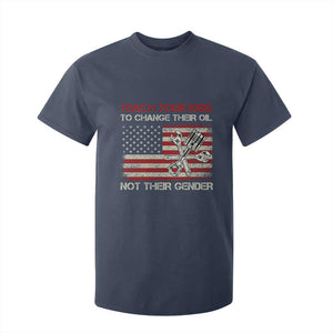 Teach Your Kids To Change Their Oil Not Their Gender T Shirt For Kid Mechanic Flag American Patriotic Flag TS14 Navy Print Your Wear