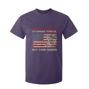 Teach Your Kids To Change Their Oil Not Their Gender T Shirt For Kid Mechanic Flag American Patriotic Flag TS14 Purple Print Your Wear