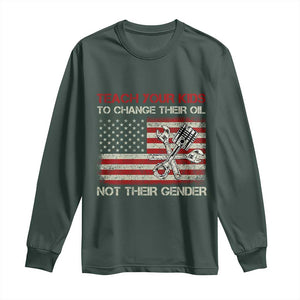 Teach Your Kids To Change Their Oil Not Their Gender Long Sleeve Shirt - Mechanic American Patriotic Flag Tee TS14 Dark Forest Green Print Your Wear