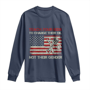 Teach Your Kids To Change Their Oil Not Their Gender Long Sleeve Shirt - Mechanic American Patriotic Flag Tee TS14 Navy Print Your Wear