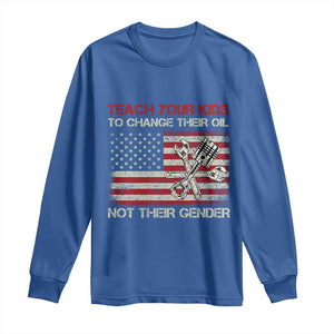 Teach Your Kids To Change Their Oil Not Their Gender Long Sleeve Shirt - Mechanic American Patriotic Flag Tee TS14 Royal Blue Print Your Wear