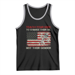 Teach Your Kids To Change Their Oil Not Their Gender Tank Top Mechanic Flag American Patriotic Flag TS14 Black Athletic Heather Print Your Wear