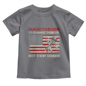 Teach Your Kids To Change Their Oil Not Their Gender Toddler T Shirt Mechanic Flag American Patriotic Flag Funny Mechanic Dad Political Satire Humor TS14 Charcoal Print Your Wear