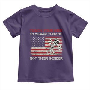 Teach Your Kids To Change Their Oil Not Their Gender Toddler T Shirt Mechanic Flag American Patriotic Flag Funny Mechanic Dad Political Satire Humor TS14 Purple Print Your Wear