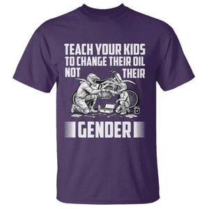 Teach Your Kids To Change Their Oil Not Their Gender T Shirt Funny Mechanic Dad Political Satire TS14 Purple Print Your Wear