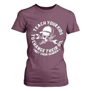 Teach Your Kids To Change Their Oil Not Their Gender T Shirt For Women Funny Mechanic Dad Political Satire Humor TS14 Maroon Print Your Wear