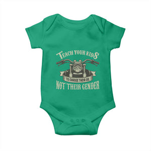 Teach Your Kids to Change Their Oil Not Their Gender Baby Onesie Funny Mechanic Dad Political Satire TS14 Irish Green Print Your Wear