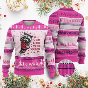 Valentine Racoon Trash Panda Ugly Christmas Sweater I'm Just Here For The Chocolate TS14 Hot Pink Print Your Wear