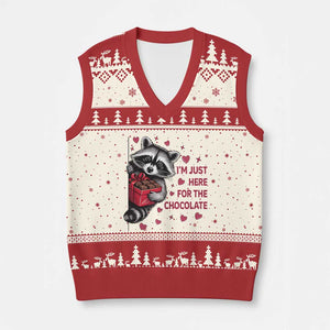 Valentine Racoon Trash Panda V-Neck Knit Sweater Vest I'm Just Here For The Chocolate TS14 Beige Red Print Your Wear