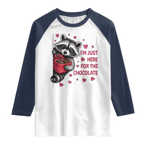 Valentine Racoon Trash Panda Raglan Shirt I'm Just Here For The Chocolate TS14 White Navy Print Your Wear