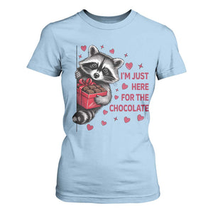 Valentine Racoon Trash Panda T Shirt For Women I'm Just Here For The Chocolate TS14 Light Blue Print Your Wear