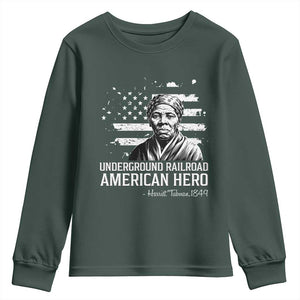 Harriet Tubman Youth Sweatshirt Underground Railroad American Hero History TS14 Dark Forest Green Print Your Wear