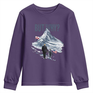 But Why Penguin Youth Sweatshirt Head Towards The Mountains Penguin Meme TS14 Purple Print Your Wear