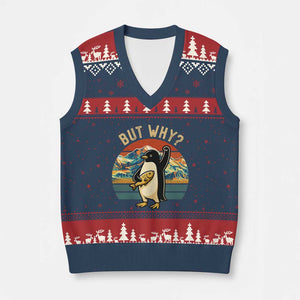 But Why Penguin V-Neck Knit Sweater Vest Nihilist Penguin Mountain Hiking TS14 Navy Red Print Your Wear