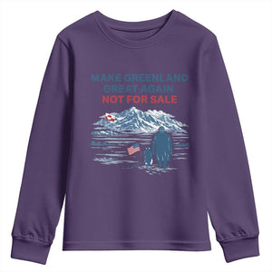 Greenland Is Not for Sale Youth Sweatshirt Funny Nihilist Penguin Greenland Political Meme FDT TS14 Purple Print Your Wear