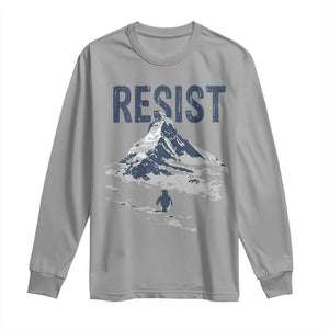 Funny Penguin Protest Long Sleeve Shirt Resist Penguin Mountain Hiking Meme TS14 Sport Gray Print Your Wear