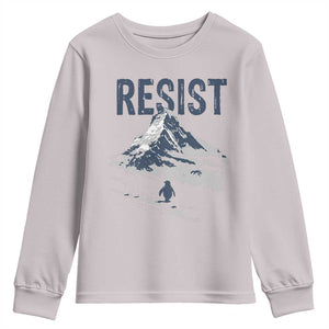 Funny Penguin Protest Youth Sweatshirt Resist Penguin Mountain Hiking Meme TS14 Ice Gray Print Your Wear