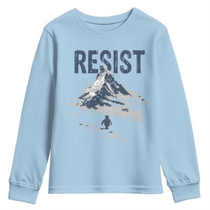 Funny Penguin Protest Youth Sweatshirt Resist Penguin Mountain Hiking Meme TS14 Light Blue Print Your Wear