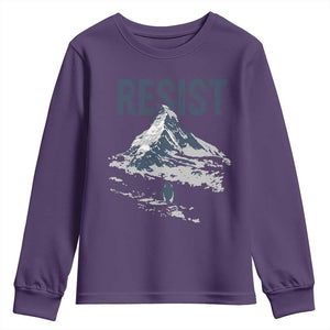 Funny Penguin Protest Youth Sweatshirt Resist Penguin Mountain Hiking Meme TS14 Purple Print Your Wear