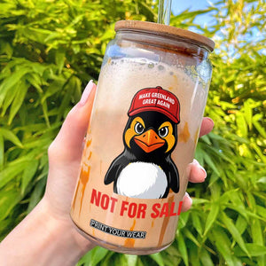 Greenland Is Not for Sale Glass Can Funny Nihilist Penguin FDT Political Meme TS14 Black Print Your Wear