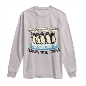 Penguins Against Tariffs Long Sleeve Shirt Resist Tariffs Subtle FDT Political Resistance TS14 Ice Gray Print Your Wear