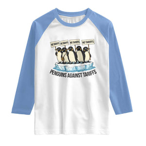 Penguins Against Tariffs Raglan Shirt Resist Tariffs Subtle FDT Political Resistance TS14 White Carolina Blue Print Your Wear