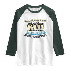 Penguins Against Tariffs Raglan Shirt Resist Tariffs Subtle FDT Political Resistance TS14 White Dark Forest Green Print Your Wear