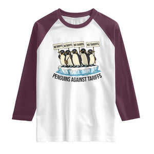 Penguins Against Tariffs Raglan Shirt Resist Tariffs Subtle FDT Political Resistance TS14 White Maroon Print Your Wear