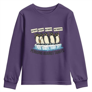 Penguins Against Tariffs Youth Sweatshirt Resist Tariffs Subtle FDT Political Resistance TS14 Purple Print Your Wear