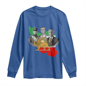 Pahlavi Dynasty Long Sleeve Shirt Three Generations Iran Lion and Sun Portrait TS14 Royal Blue Print Your Wear