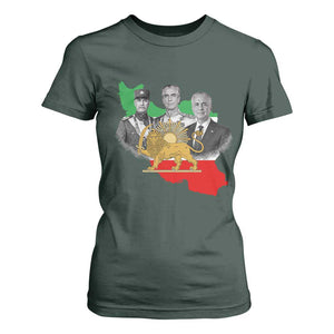 Pahlavi Dynasty T Shirt For Women Three Generations Iran Lion and Sun Portrait TS14 Dark Forest Green Print Your Wear