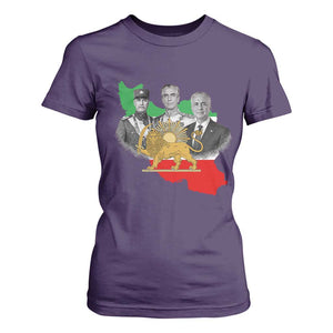 Pahlavi Dynasty T Shirt For Women Three Generations Iran Lion and Sun Portrait TS14 Purple Print Your Wear