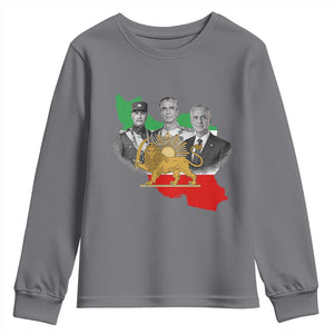Pahlavi Dynasty Youth Sweatshirt Three Generations Iran Lion and Sun Portrait TS14 Charcoal Print Your Wear