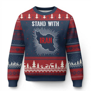 Free Iran Support Ugly Christmas Sweater Stand With Iran TS14 Navy Red Print Your Wear