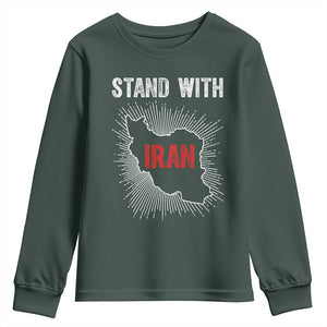 Free Iran Support Youth Sweatshirt Stand With Iran TS14 Dark Forest Green Print Your Wear