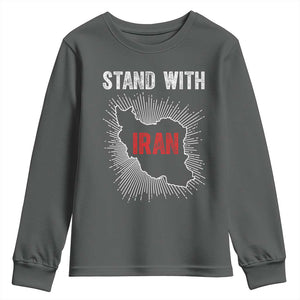 Free Iran Support Youth Sweatshirt Stand With Iran TS14 Dark Heather Print Your Wear
