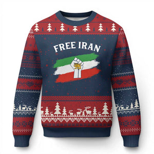 Free Iran Ugly Christmas Sweater Support Iranian Freedom No War TS14 Navy Red Print Your Wear
