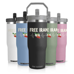 Free Iran Flag Flip Straw Tumbler Support Iranian Freedom TS14 Print Your Wear