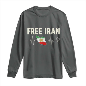 Free Iran Flag Long Sleeve Shirt Support Iranian Freedom TS14 Dark Heather Print Your Wear