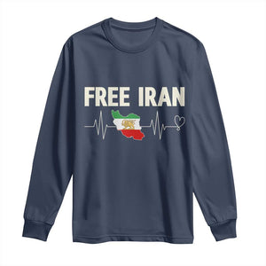 Free Iran Flag Long Sleeve Shirt Support Iranian Freedom TS14 Navy Print Your Wear