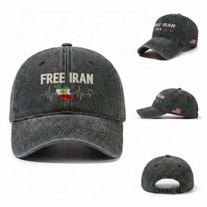 Free Iran Flag Washed Cotton Baseball Cap Support Iranian Freedom TS14 Washed Cap Universal Fit Dark Green Print Your Wear