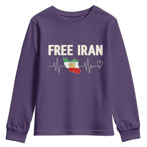 Free Iran Flag Youth Sweatshirt Support Iranian Freedom TS14 Purple Print Your Wear